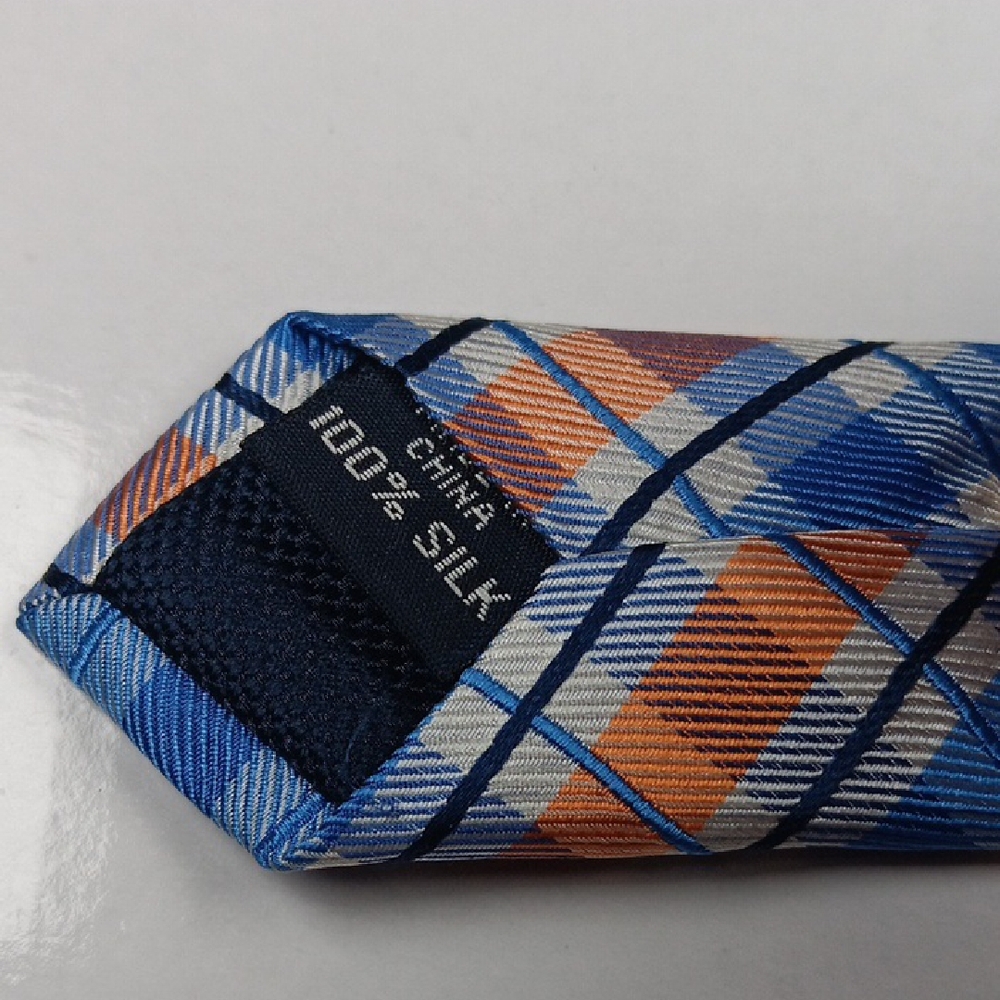Nautica Blue and Orange Plaid‎ Men's Silk Tie - Picture 3 of 5